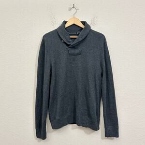 RALPH LAUREN Sweater Heather Gray Shawl Collar Pullover Knit Minimalist